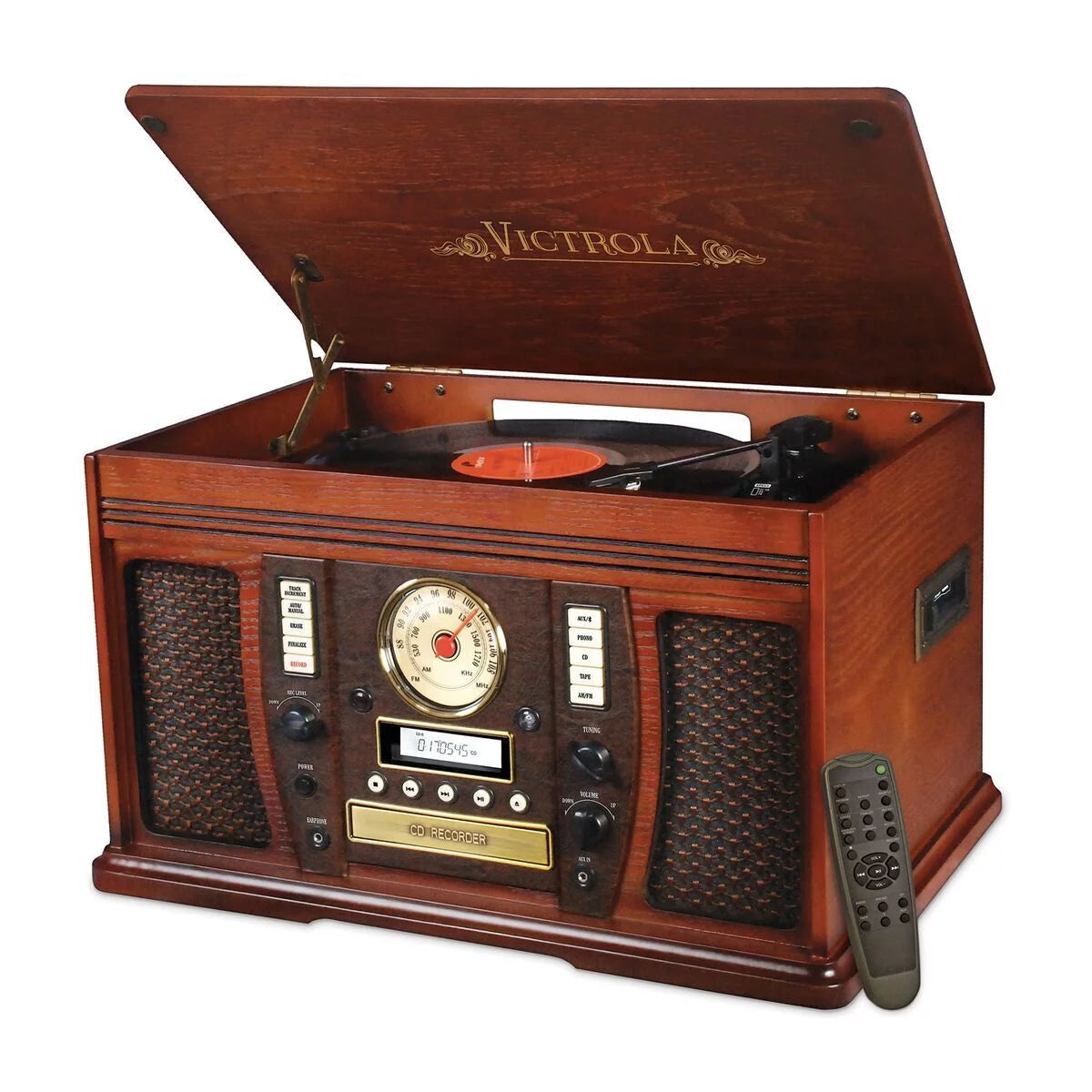 Mahogany Bluetooth Turntable with Built-in Stereo Speakers O208