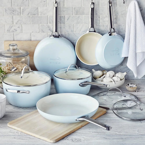10-Piece Non-Stick Ceramic Cookware Set, Light Blue J243
