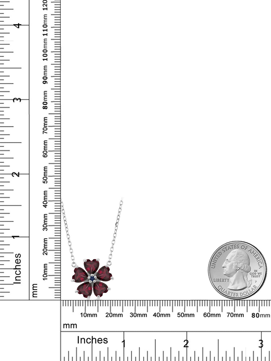 925 Sterling Silver Red Rhodolite Garnet and Blue Sapphire Pendant Necklace with 18 inch Chain M2263