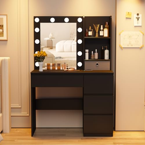 White Makeup Vanity with Lighted Mirror and 4 Drawers C3748
