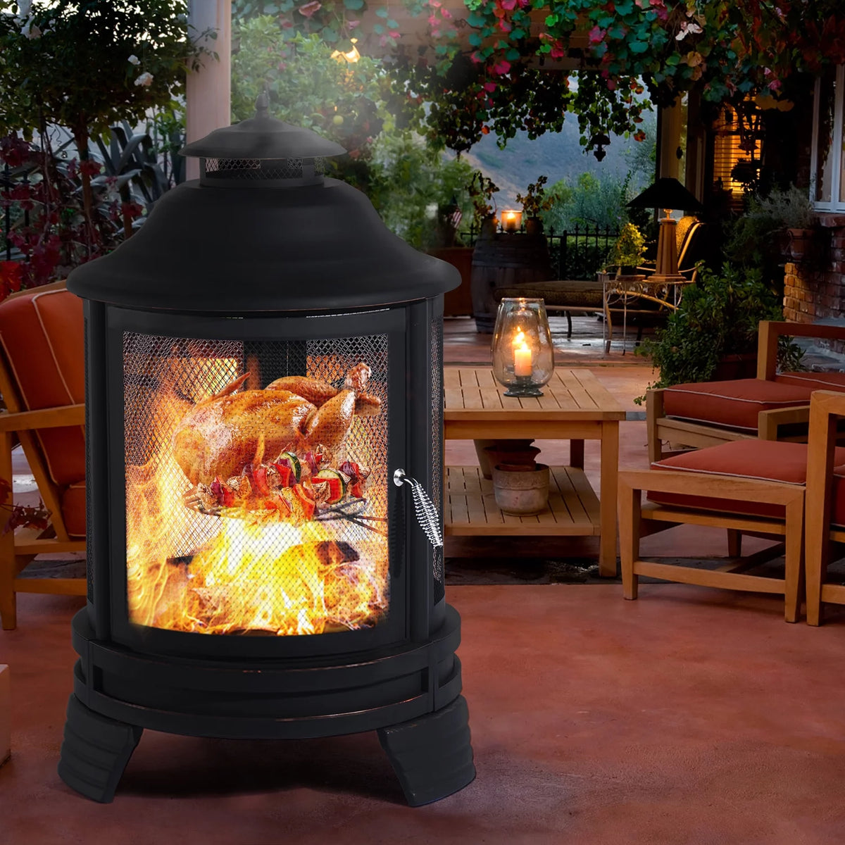 Black Pagoda 2 in 1 Fire Pit with Removable Grill O666603