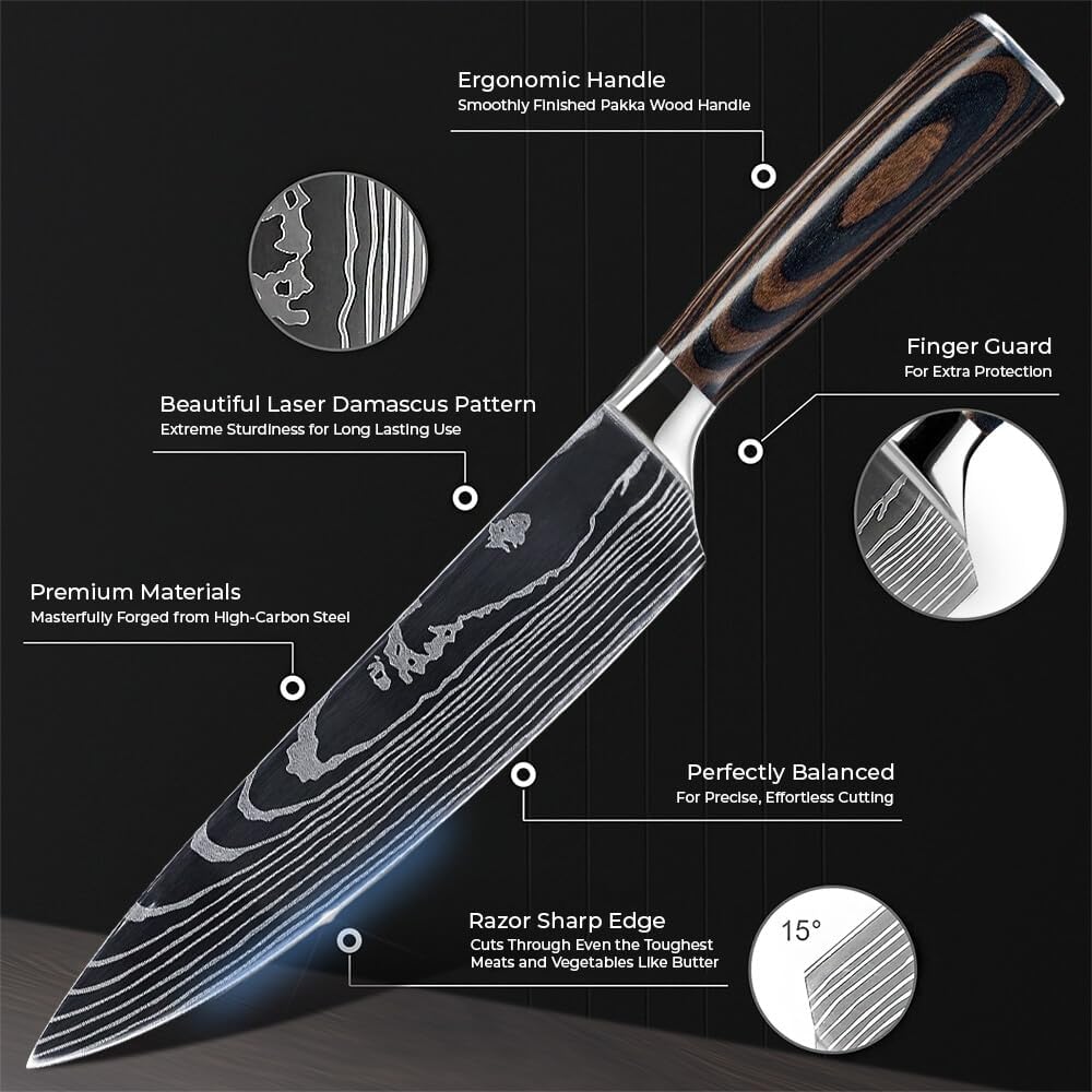 8-piece Japanese Kitchen Knife Set with Damascus Pattern T7094