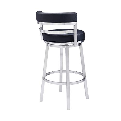 Gray Faux Leather and Brushed Stainless Steel Counter Height Swivel Bar Stool K4492