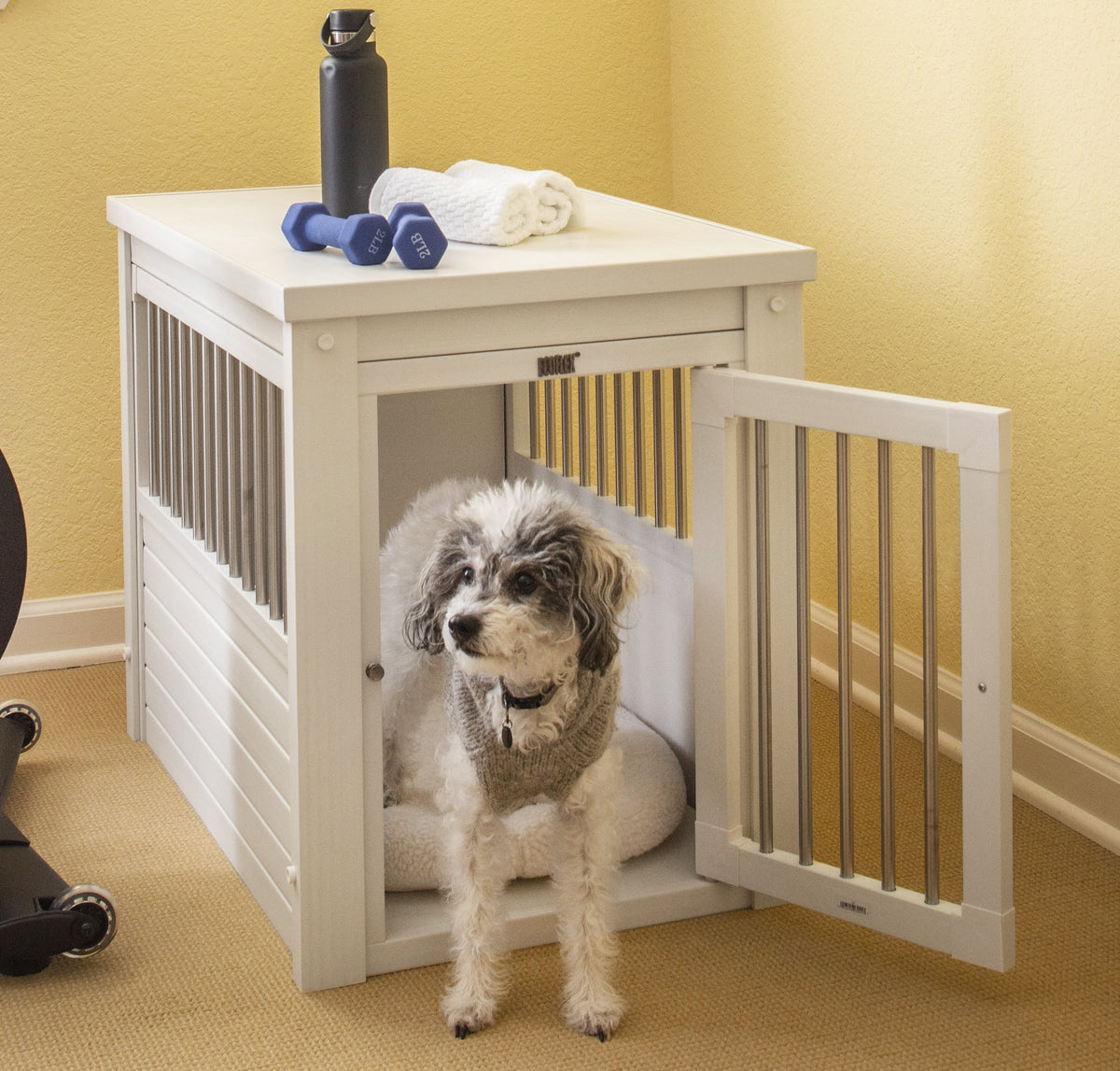 Antique White Medium Dog Crate End Table O281
