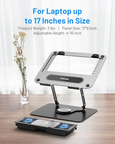Laptop Cooling Stand with 360° Rotation Base, Detachable Thermoelectric Cooler, Adjustable Height, Solid Carbon Steel, 2-Power Peltier Cooling Pad O100371