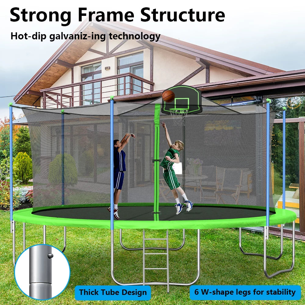 14FT Blue Trampoline with Basketball Hoop and Enclosure Net R675