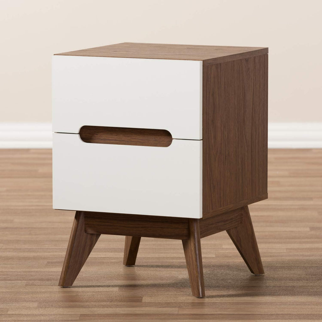 White and Walnut 3-Drawer Wood Nightstand F279098