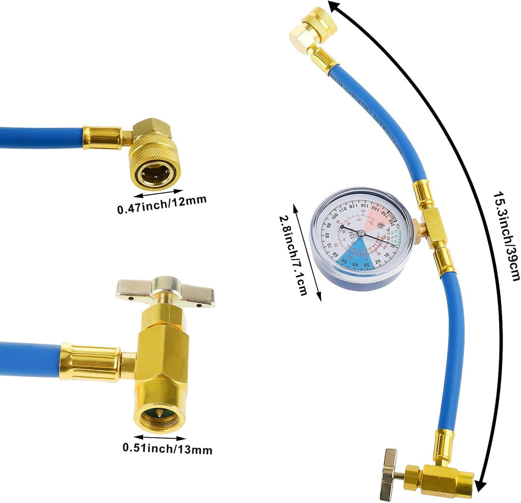 Refrigerant Charging Hose Gauge with 3 Pack Bullet Piercing Tap Valve Kit S55061
