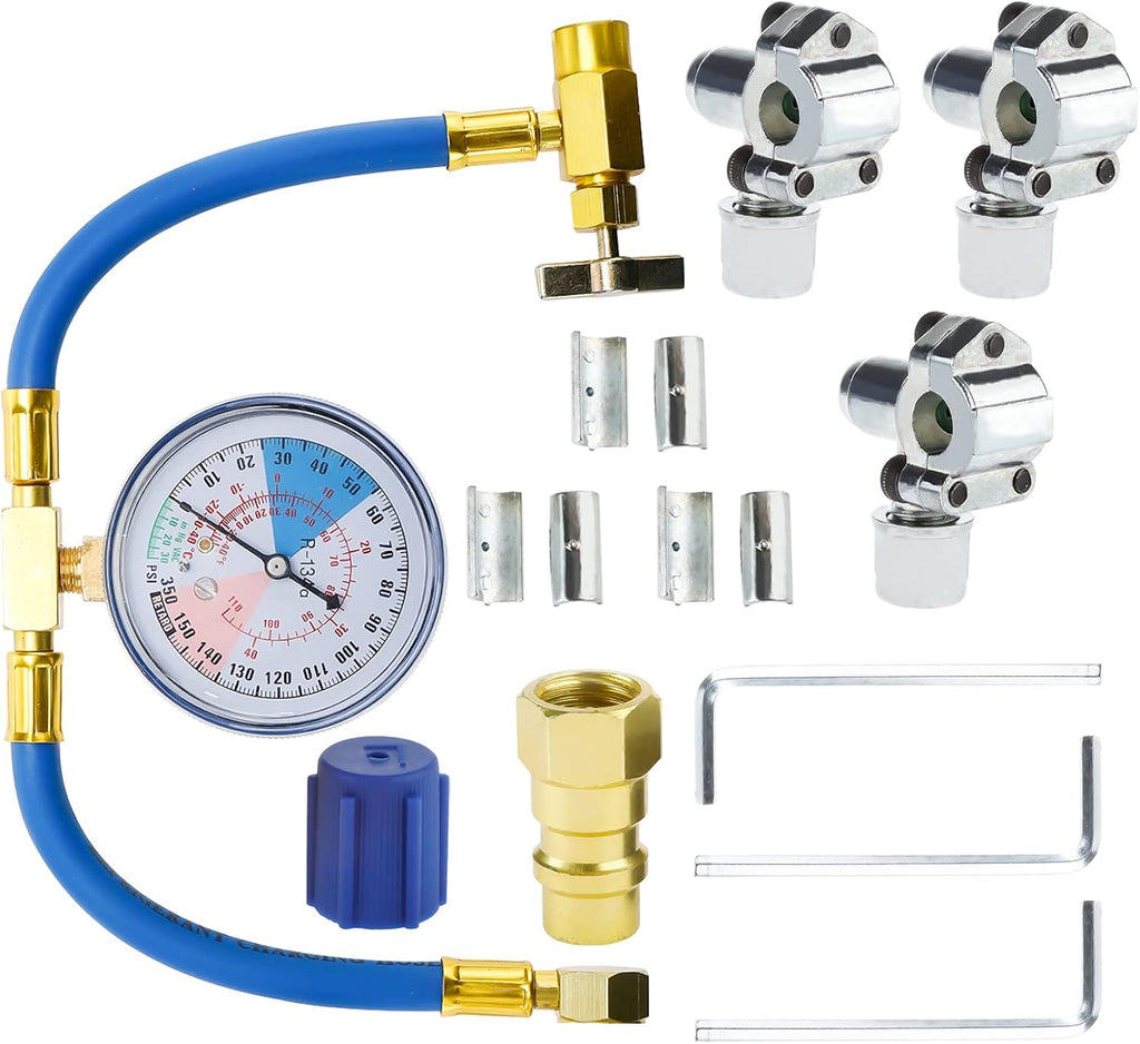 Refrigerant Charging Hose Gauge with 3 Pack Bullet Piercing Tap Valve Kit S55061