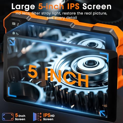 Triple Lens Sewer Inspection Camera with Light 50 ft, 5" IPS Screen 1080P Industrial Borescope, IP67 Waterproof V26522
