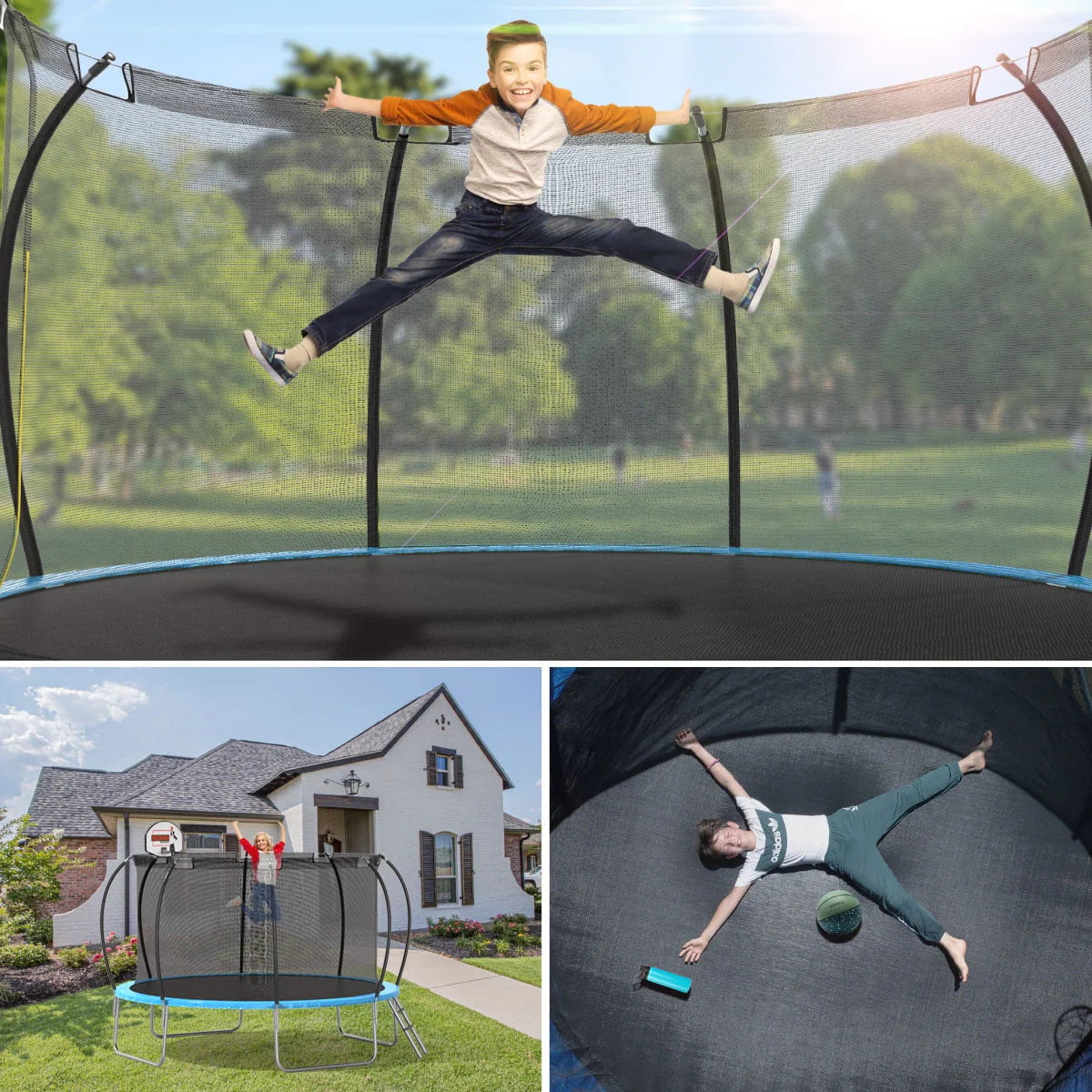 12' Round Backyard Trampoline with Safety Enclosure and Basketball Hoop W5217
