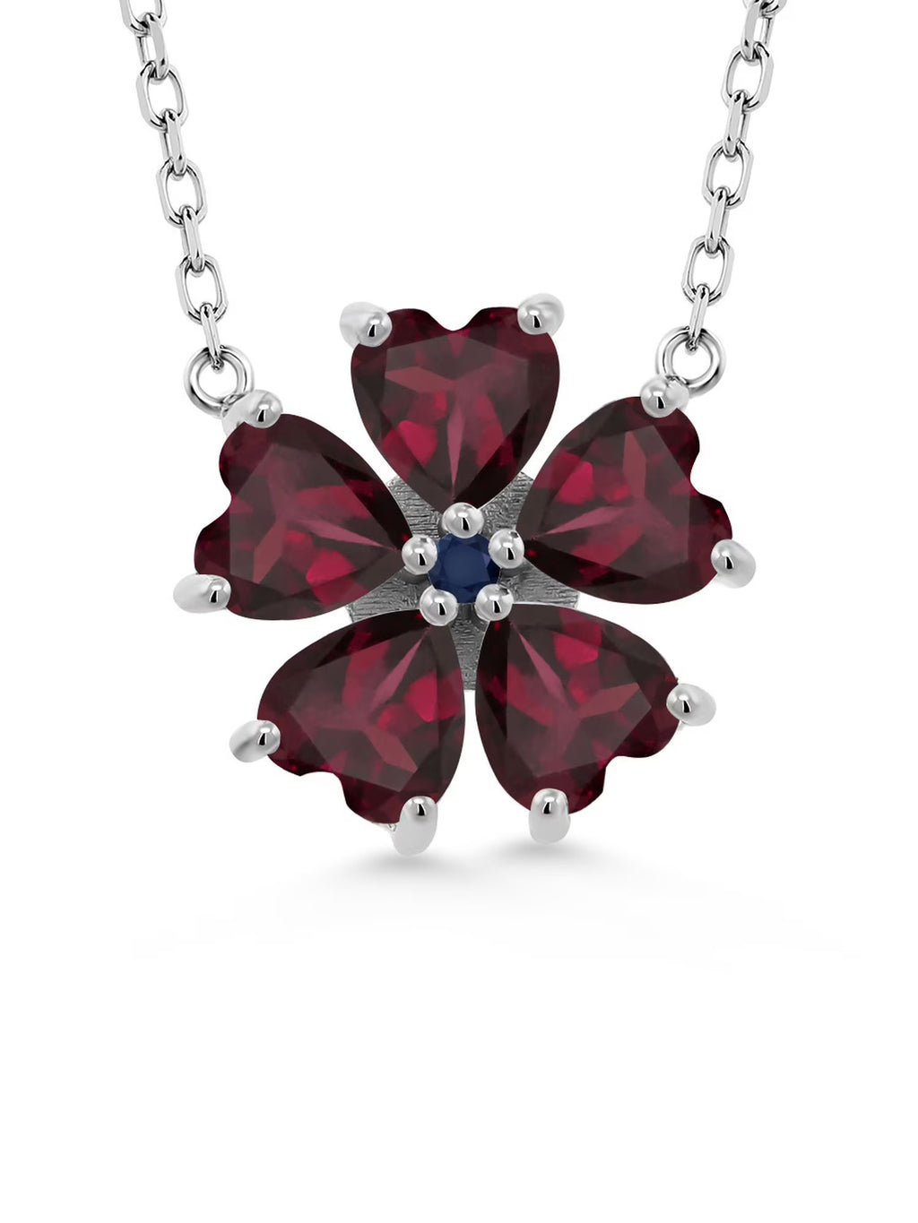 925 Sterling Silver Red Rhodolite Garnet and Blue Sapphire Pendant Necklace with 18 inch Chain M2263