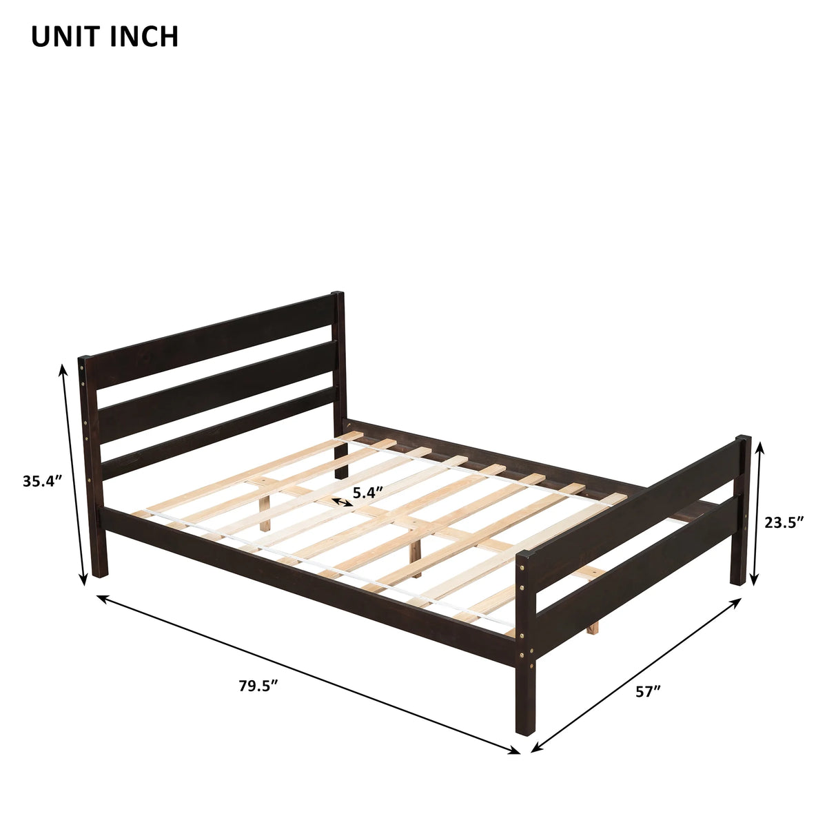 Full Espresso Platform Bed Frame with Headboard and Under Bed Storage I477