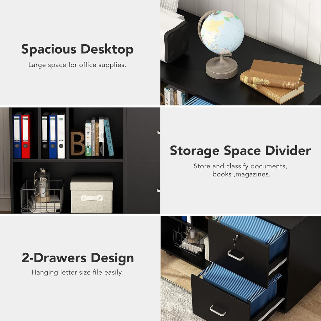 Black Lateral File Cabinet with Lock and Wheels O61268