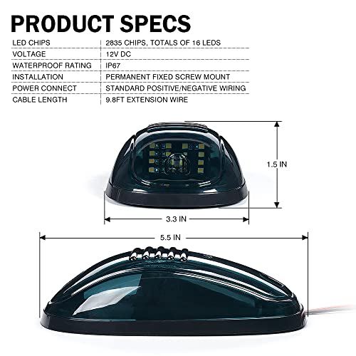 Black Smoked Lens 12 LEDs Cab Clearance Light 5 Pcs Roof Top Marker Running Lights Kit I4502