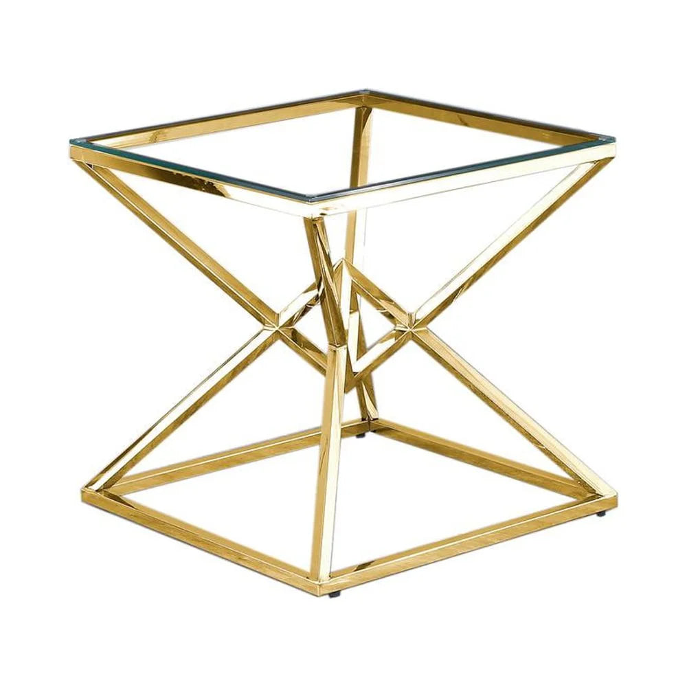 22" Clear Tempered Glass Side Table in Gold R915536