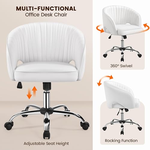 Cream Velvet Swivel Desk Chair with Wheels Q56932