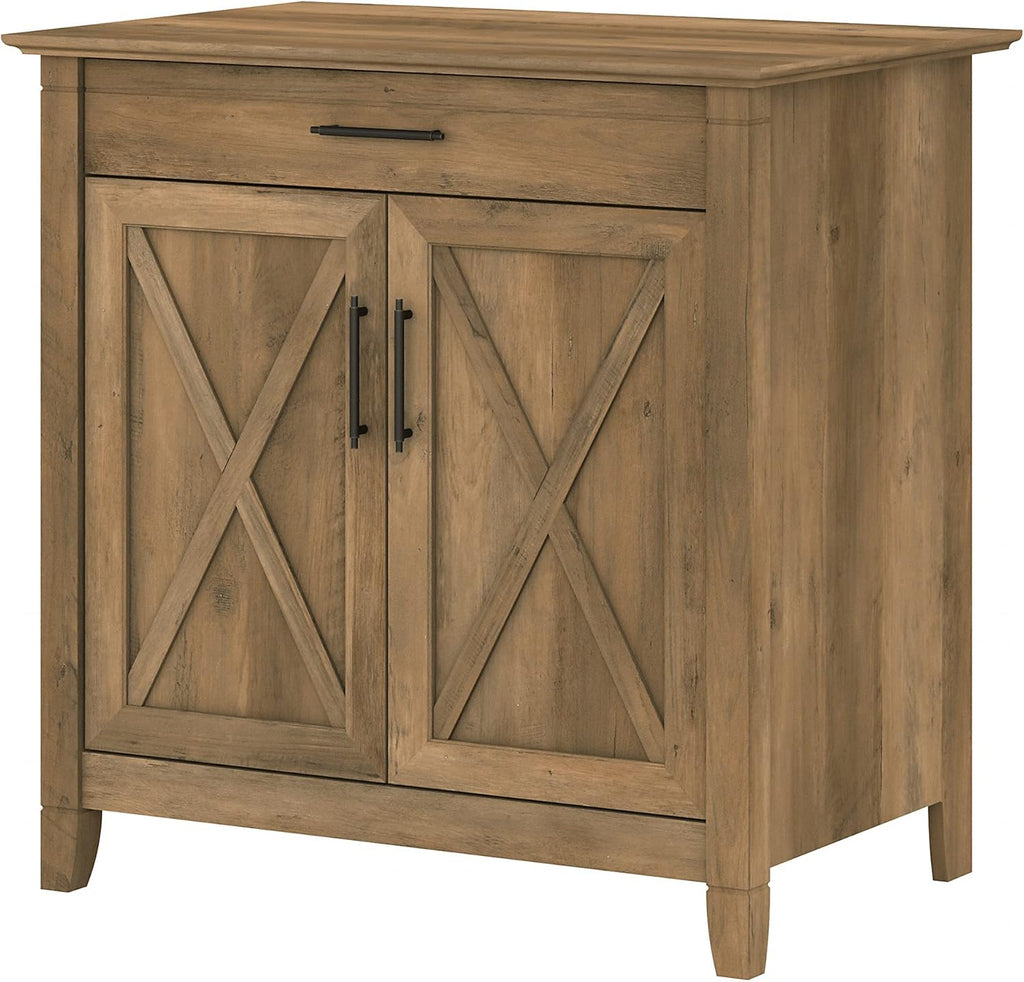 Linen White Oak Secretary Desk with Keyboard Tray and Storage Cabinet C599