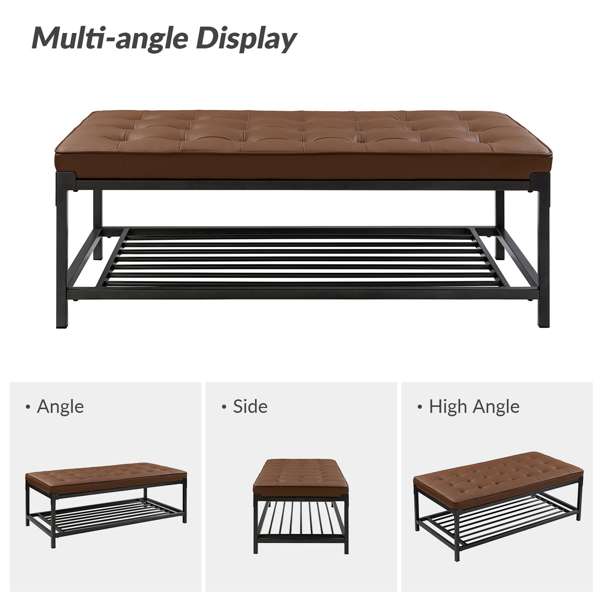 Camel Leather Storage Ottoman Coffee Table D5269