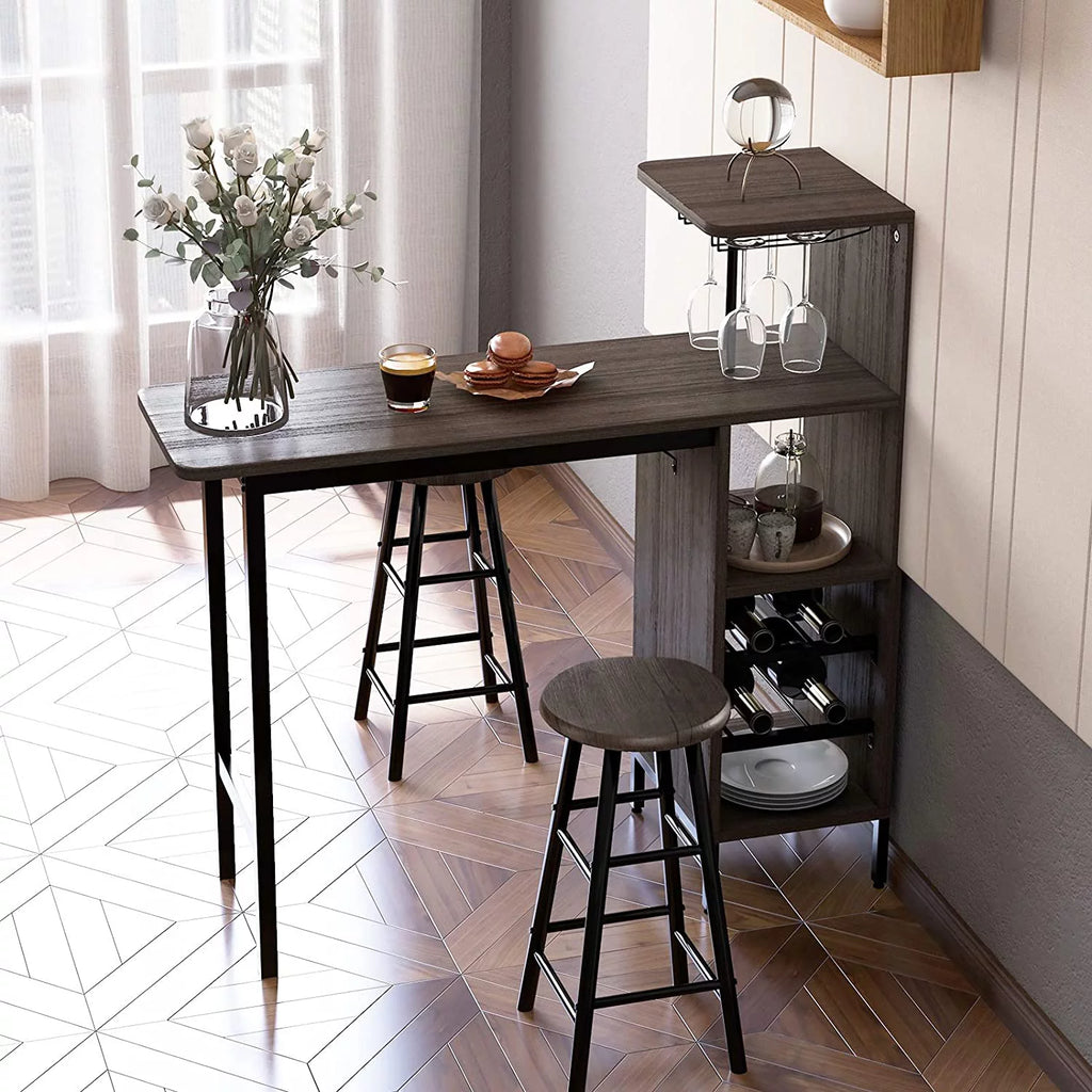 Bar Table and Chairs Set for 2, 3-Piece Counter Height Dining Table Set with Shelves P382
