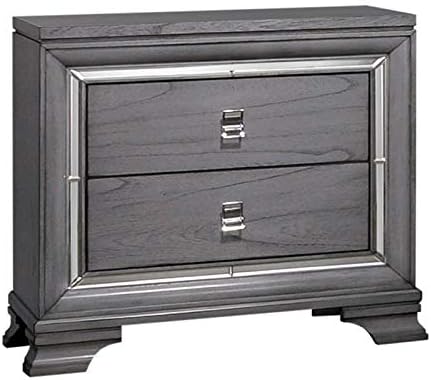 Light Gray 2-Drawer Solid Wood Nightstand U76131