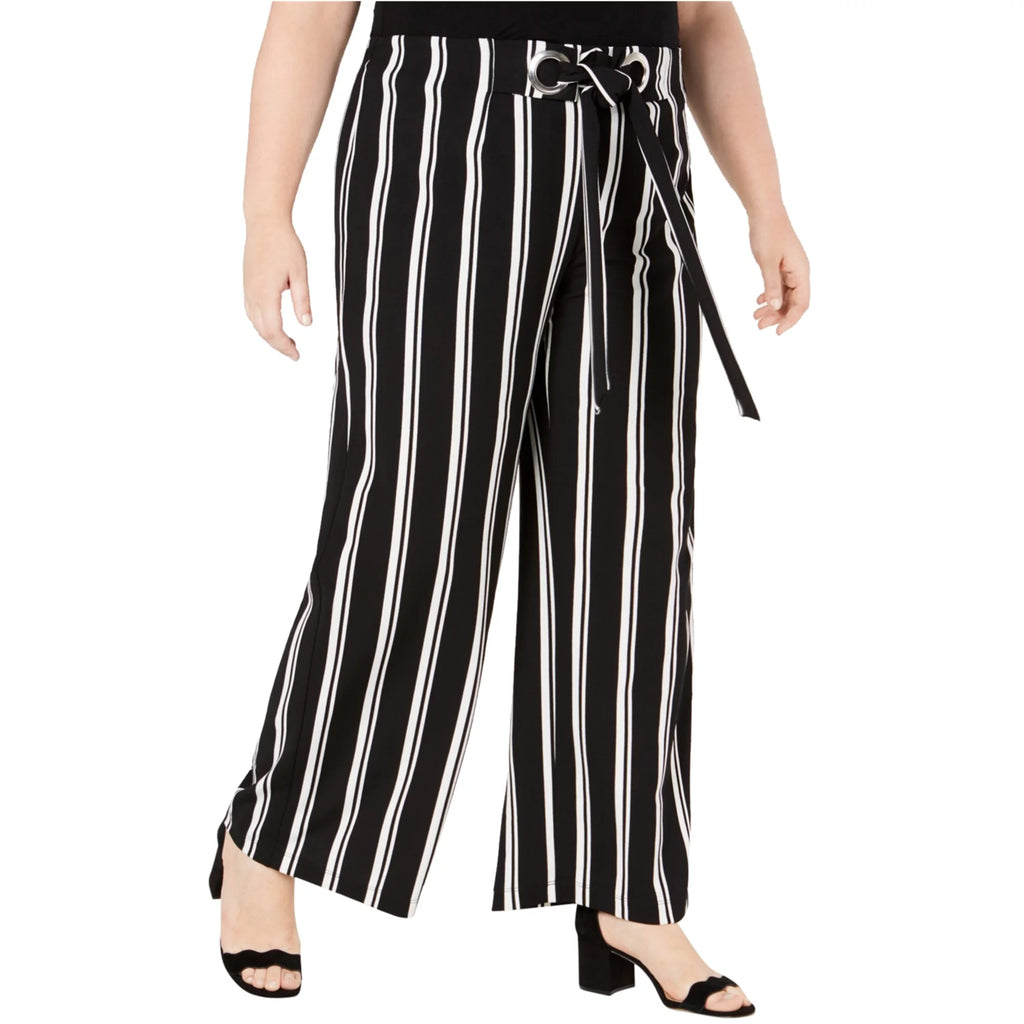 Plus Striped Front-Tie Wide Leg Pants A8431