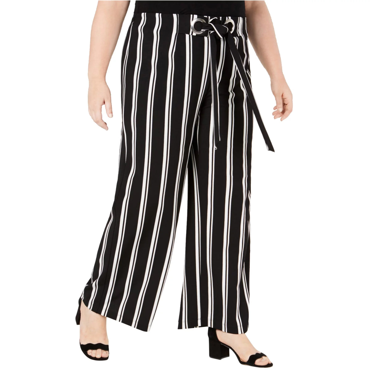 Plus Striped Front-Tie Wide Leg Pants A8431