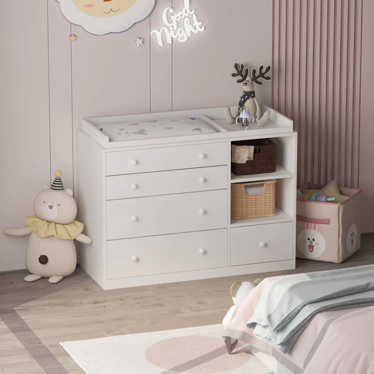 White 5 Drawer Baby Changing Table Dresser F531108