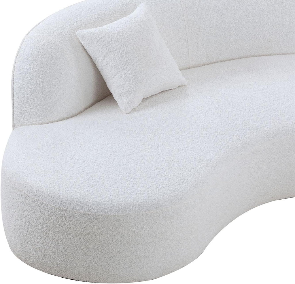 White Boucle Curved Sofa with Chaise 2 Set K103