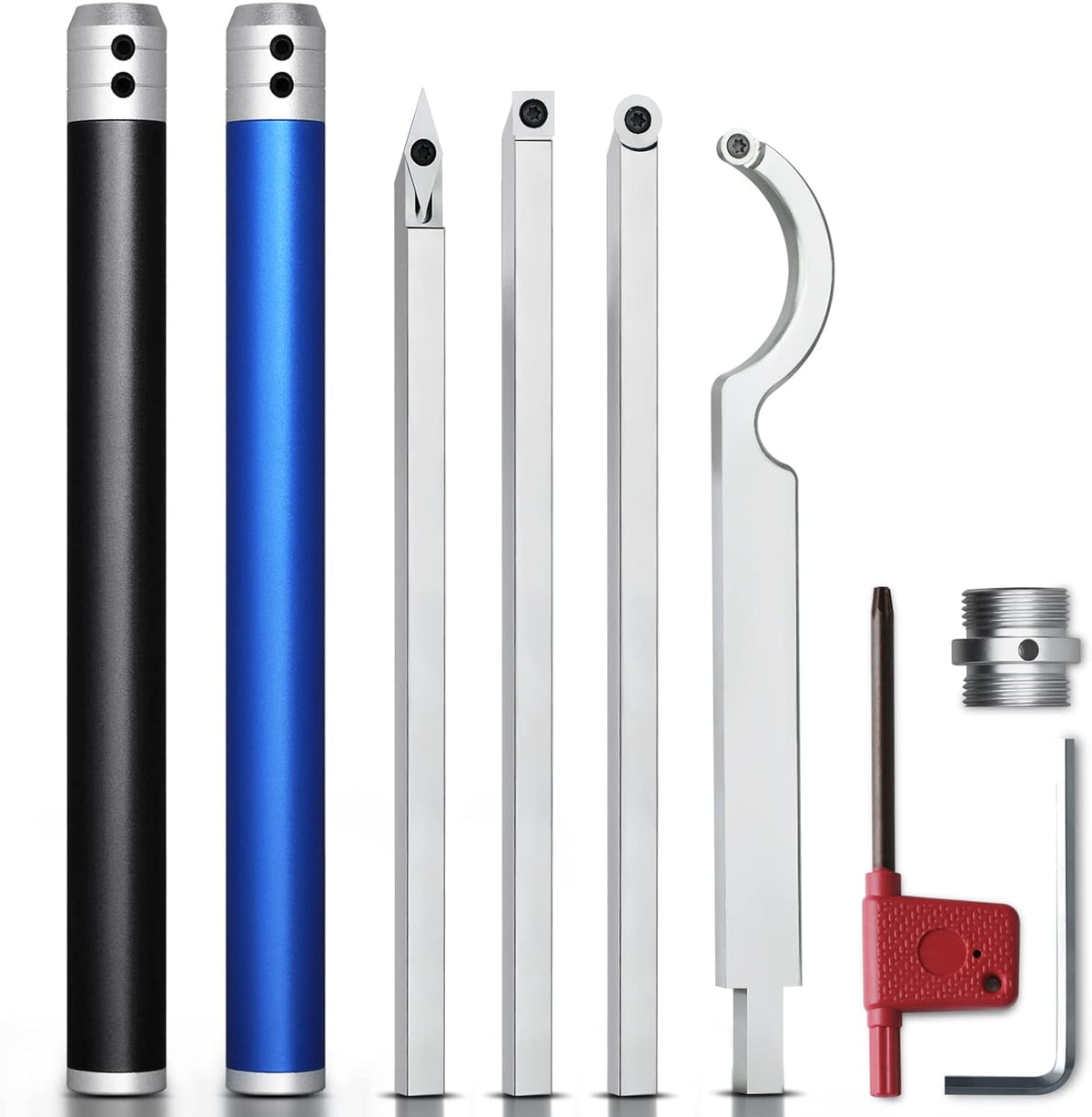 Carbide Lathe Turning Tools with Removable Handle and Adjustable Connector including Swan Neck Hollower, Rougher, Finisher Y6298