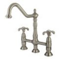 Satin Nickel Double Handle Kitchen Faucet with White Sprayer N30613