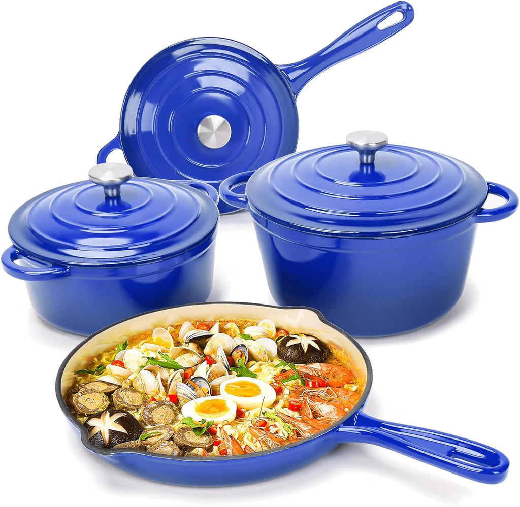 7 Piece Enameled Cast Iron Cookware Set with Ceramic Nonstick Coating C6929
