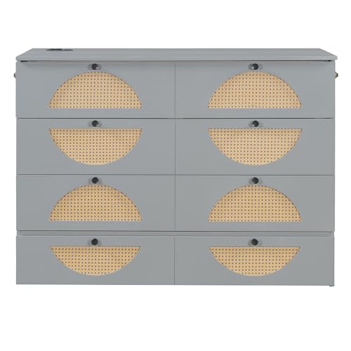 Full Size Murphy Bed Cabinet with USB and Storage Drawer S52938
