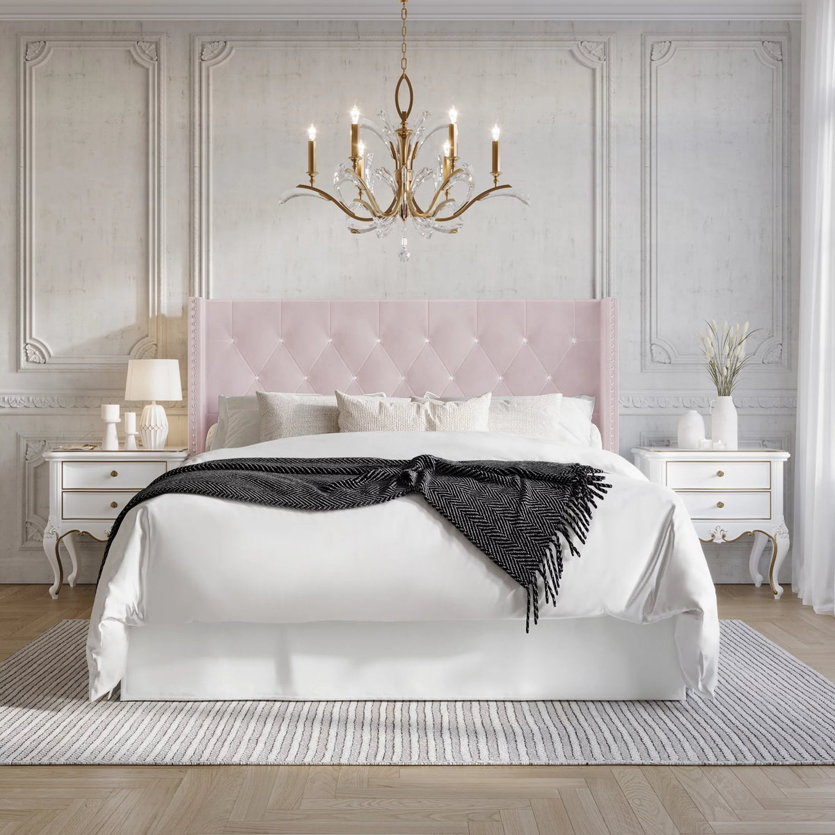 Button Tufted Wingback Velvet Upholstered Queen Bed H266