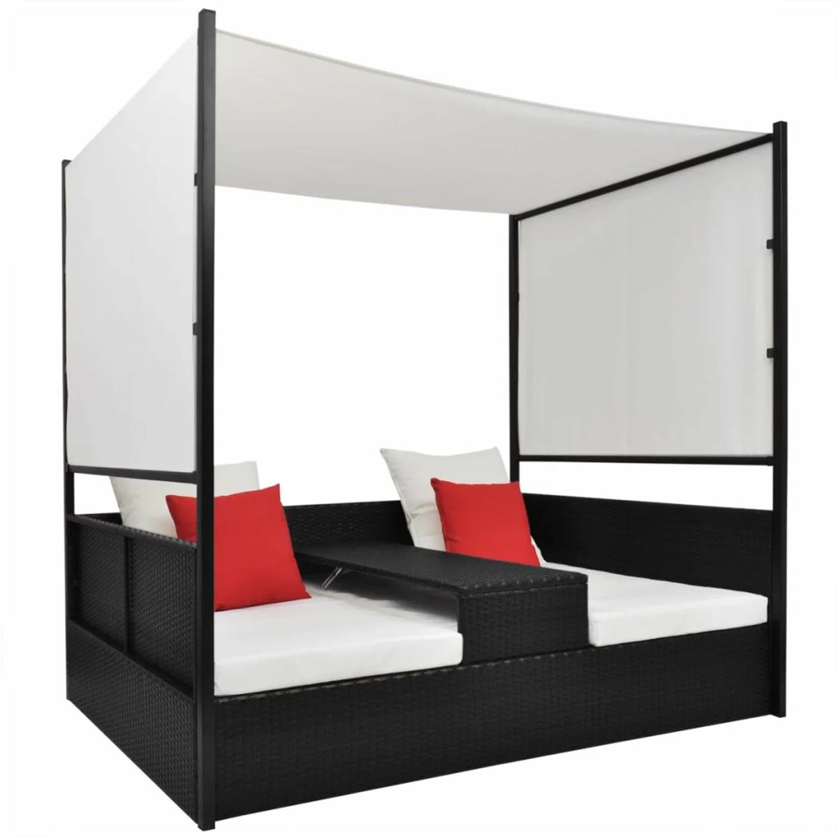 Black Poly Rattan Patio Bed with Canopy O227