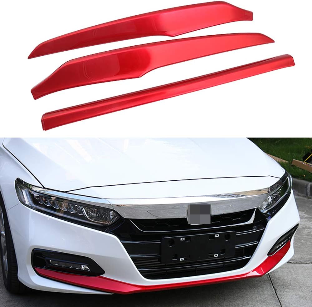3PCS ABS Front Grille Cover Moulding Trim Front Bumper Lip (RED) Pack of 2 T32922