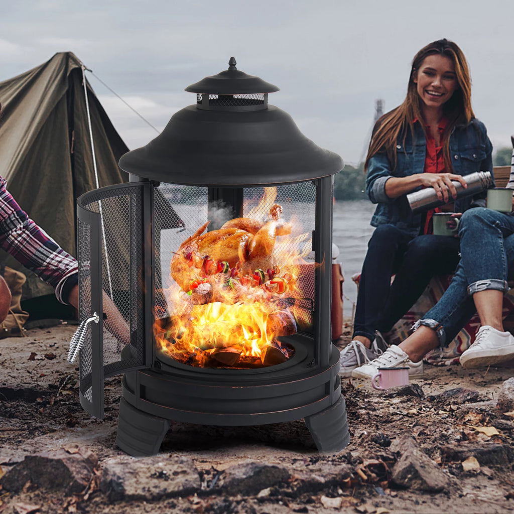 Black Pagoda 2 in 1 Fire Pit with Removable Grill O666603
