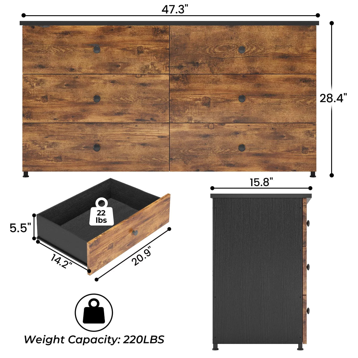 Brown 6 Drawer Double Dresser J78887