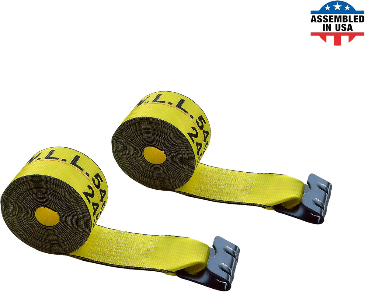 4 - Pack Yellow Heavy Duty Tie-Down Winch Strap with Flat Hooks W998693