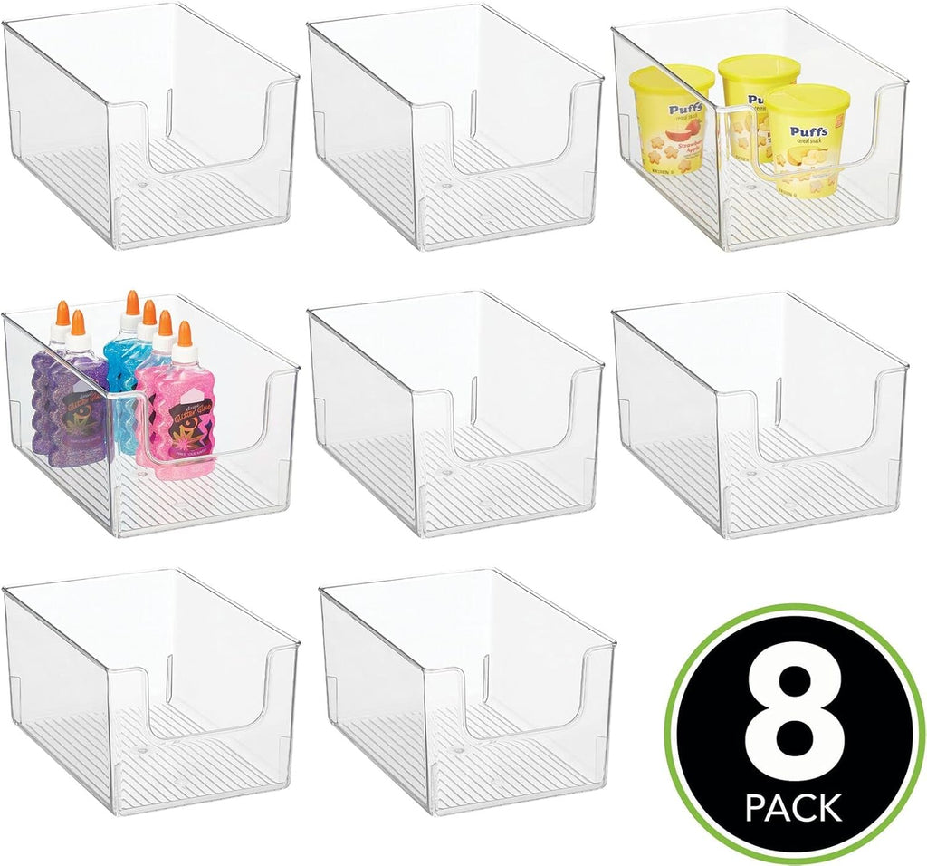 Clear Stackable Plastic Open Front Storage Organizer Bin Basket, 8 Pack M33711