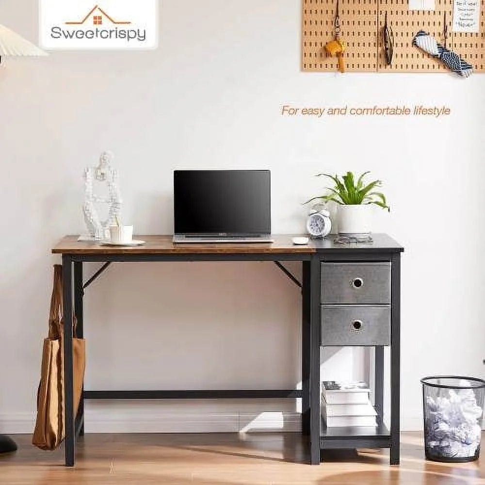 Black 47IN Writing Desk with 2-Tier Drawers L559