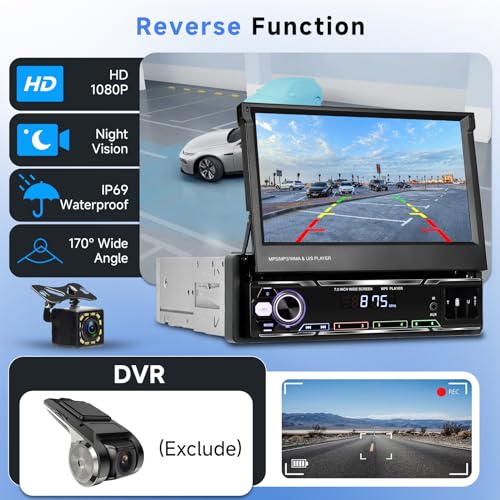 7" Flip Out Touchscreen Car Stereo with Wireless Carplay Android Auto Bluetooth AM/FM USB X140806