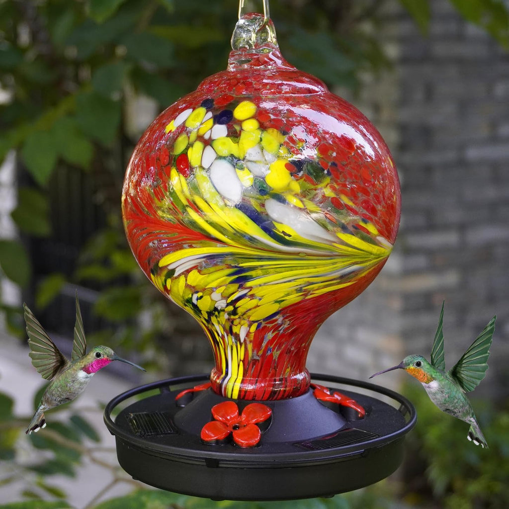 Red Handblown Glass Hummingbird Feeder K4732