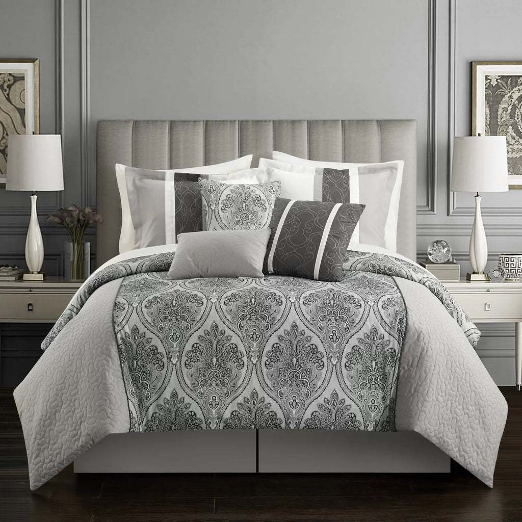 11-Piece Reversible Geometric Comforter Set, Queen, Gray I43756