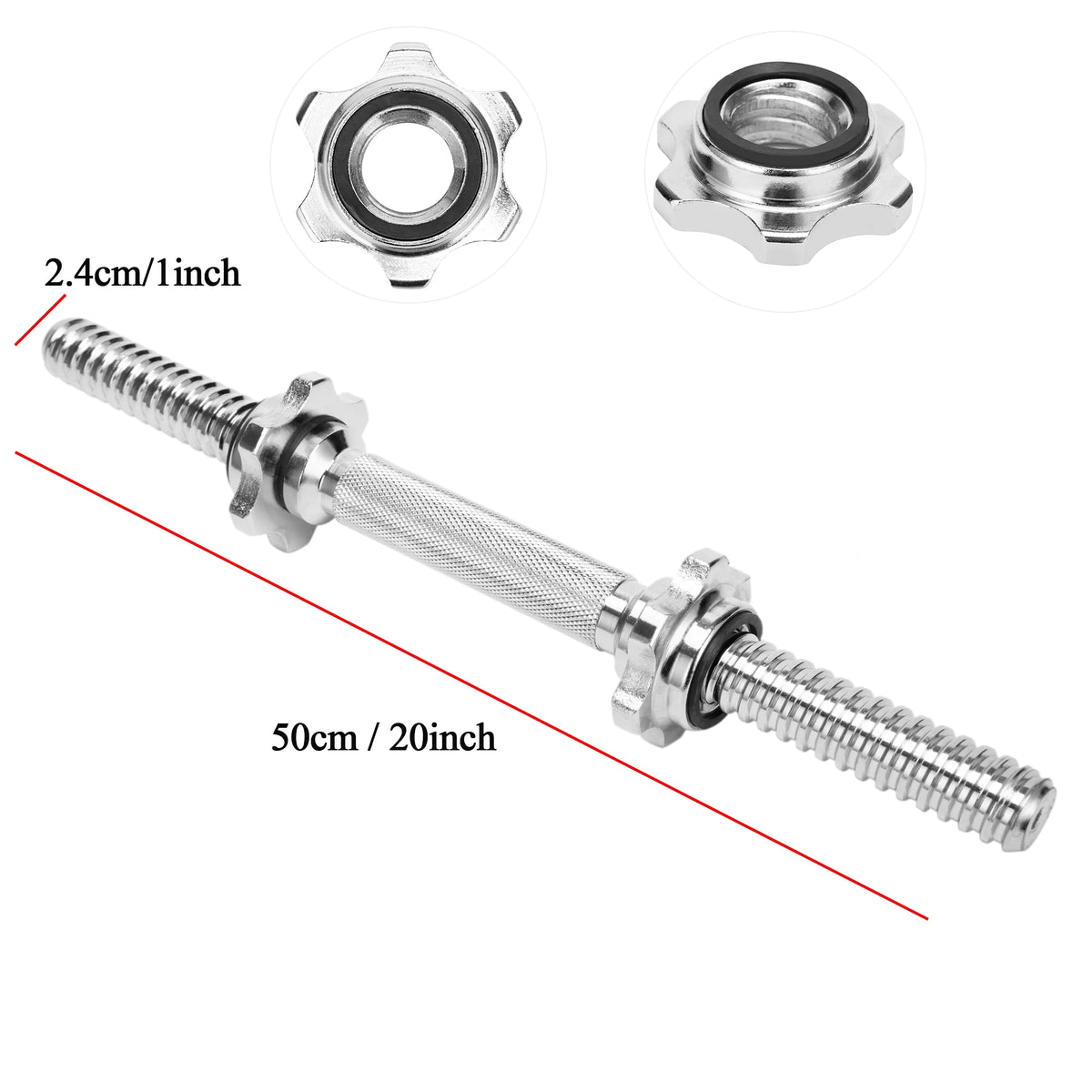 20" Solid Stainless Steel Chrome Threaded Dumbbell Bars with Spinlock Collars I84704