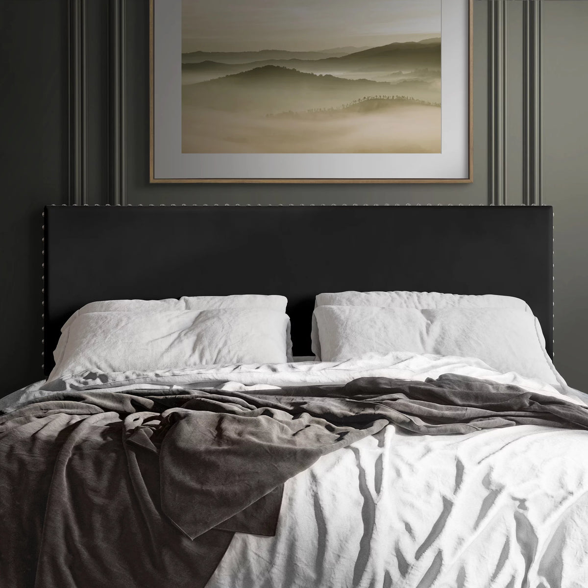 Black Velvet Upholstered Headboard S735