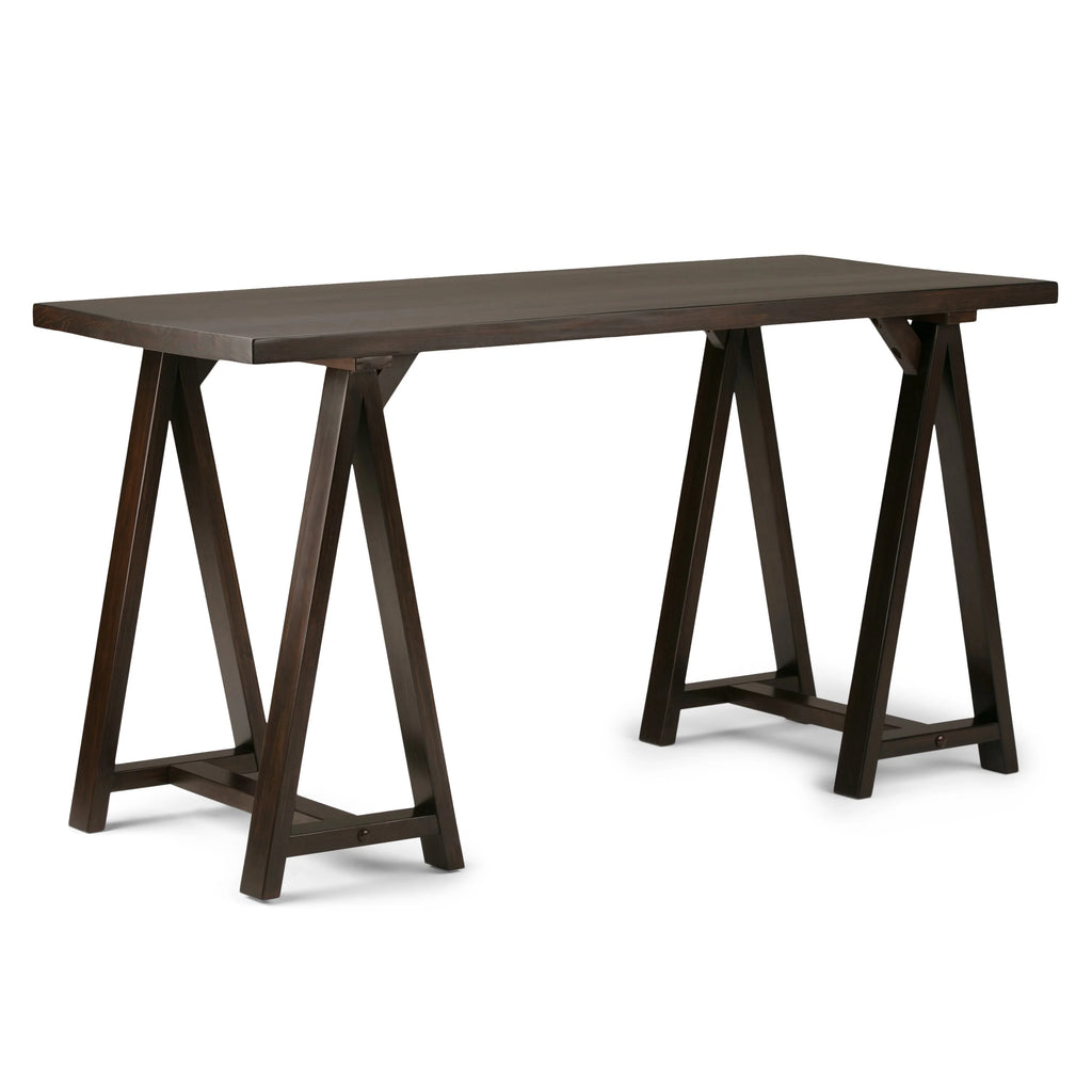 Solid Wood 56 inch Wide Writing Desk Dark Chestnut Brown V737975