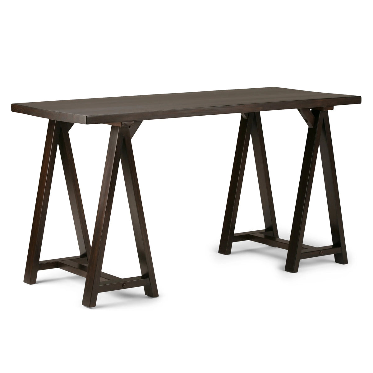 Solid Wood 56 inch Wide Writing Desk Dark Chestnut Brown V737975