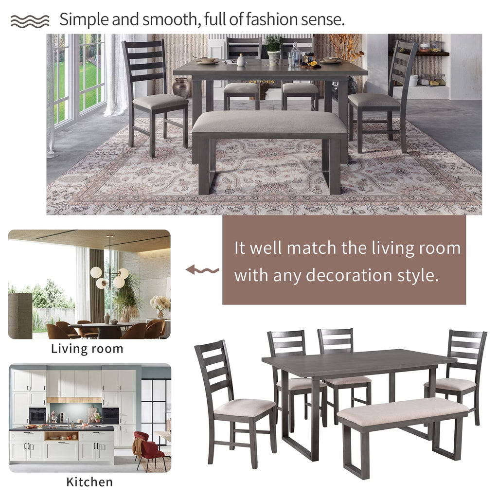 Solid Wood Dining Room Set with Table Chairs and Bench P8864