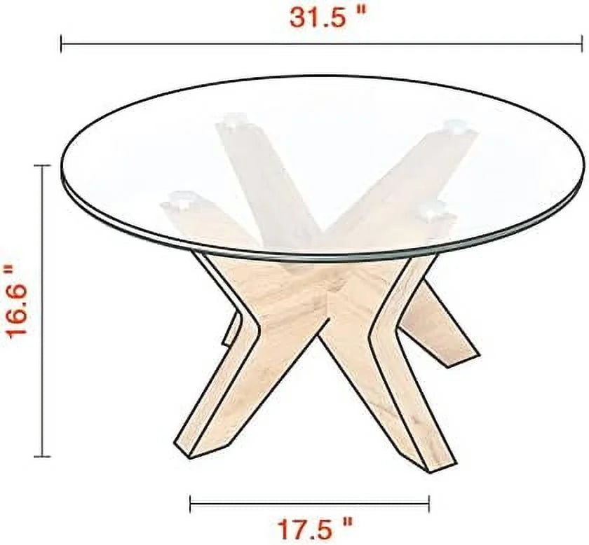 Round Glass Coffee Table with Wood Frame and Tempered Glass Top S297